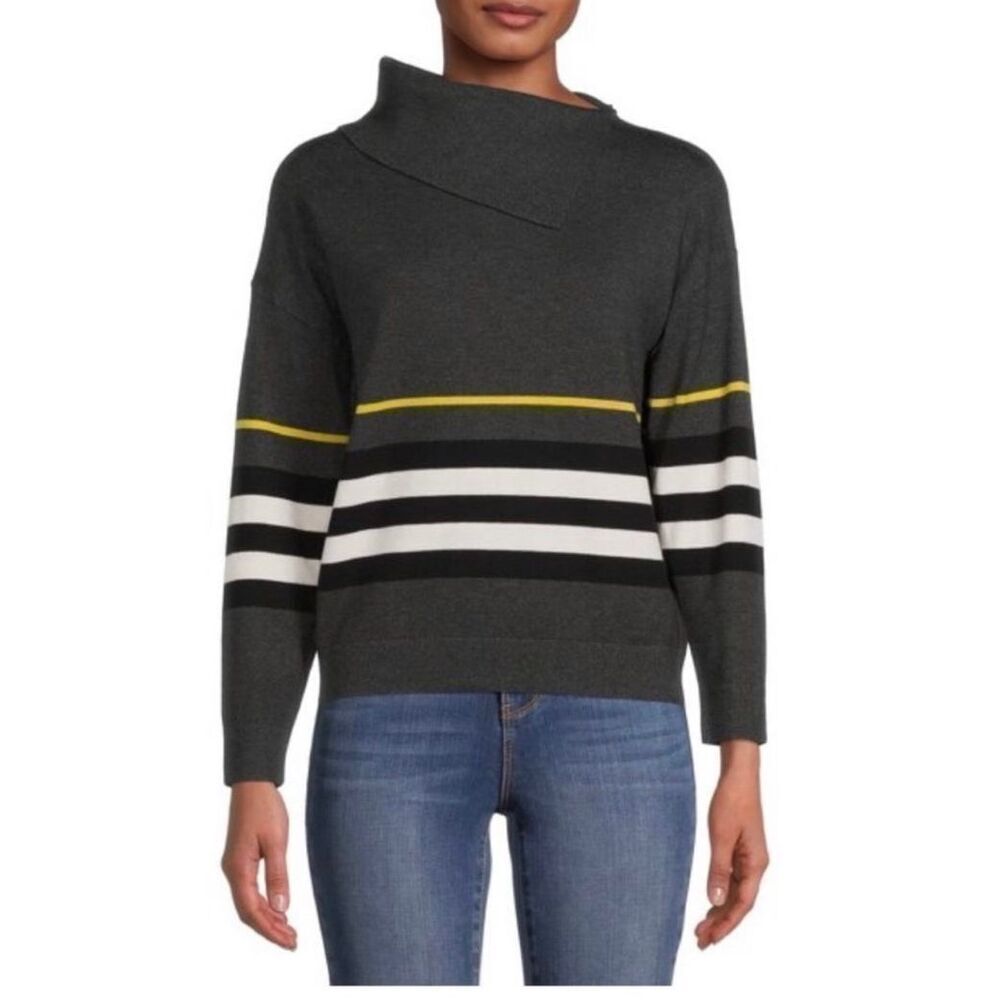 NWT Womens Love Trend New York Striped Envelope High Neck Sweater - Sz M